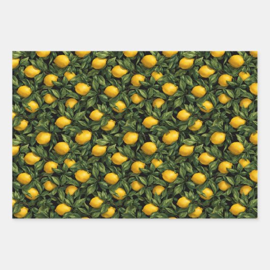 Vibrant Lemon Citrus Tree Pattern Geschenkpapier Set (Vorderseite)