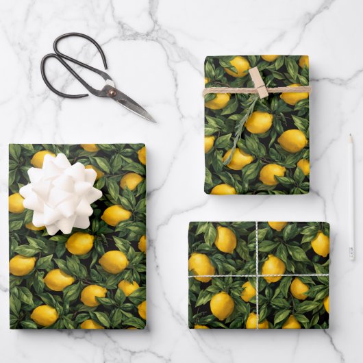 Vibrant Lemon Citrus Tree Pattern Geschenkpapier Set (Vorderseite)