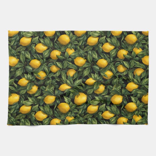Vibrant Lemon Citrus Tree Pattern Geschirrtuch (Horizontal)