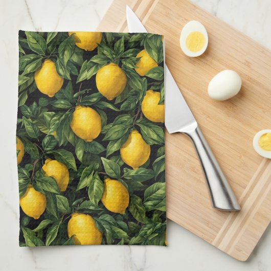Vibrant Lemon Citrus Tree Pattern Geschirrtuch (Viertel Falte)