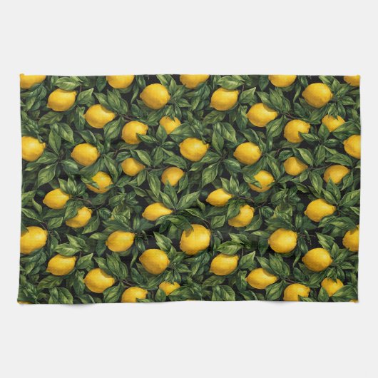 Vibrant Lemon Citrus Tree Pattern Geschirrtuch (Horizontal)