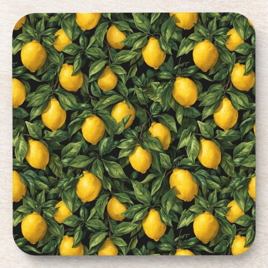 Vibrant Lemon Citrus Tree Pattern Getränkeuntersetzer (Vorderseite)