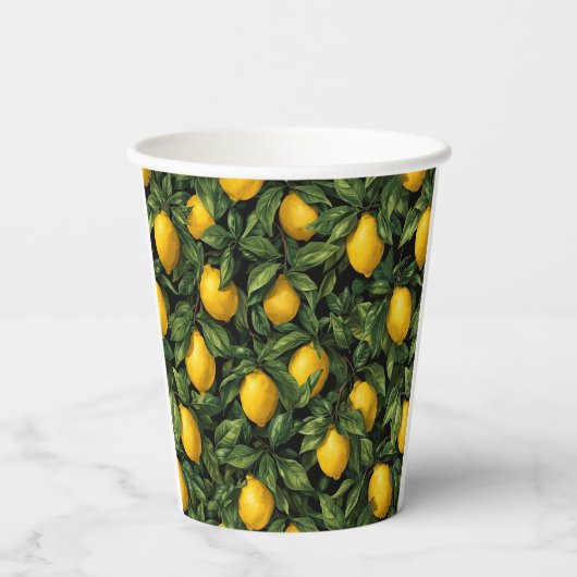 Vibrant Lemon Citrus Tree Pattern Pappbecher (Rückseite)
