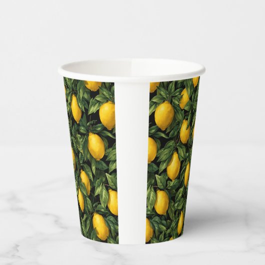 Vibrant Lemon Citrus Tree Pattern Pappbecher (Links)