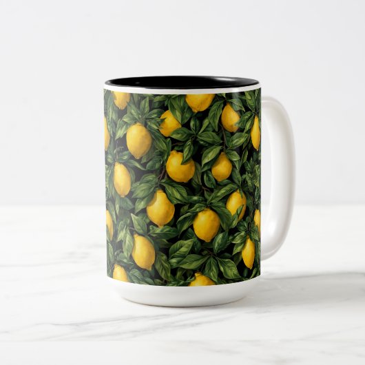 Vibrant Lemon Citrus Tree Pattern Zweifarbige Tasse (VorderseiteRechts)