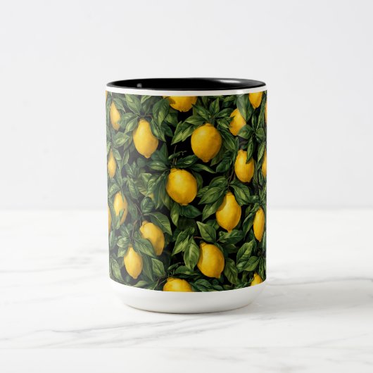 Vibrant Lemon Citrus Tree Pattern Zweifarbige Tasse (Mittel)