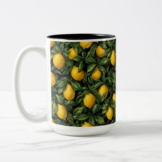 Vibrant Lemon Citrus Tree Pattern Zweifarbige Tasse (Links)