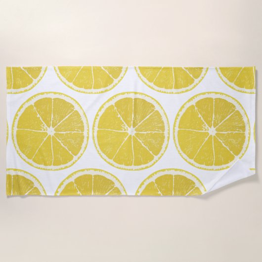 Vibrant Lemon Slice Pattern Summer Beach Towel Strandtuch (Vorderseite)
