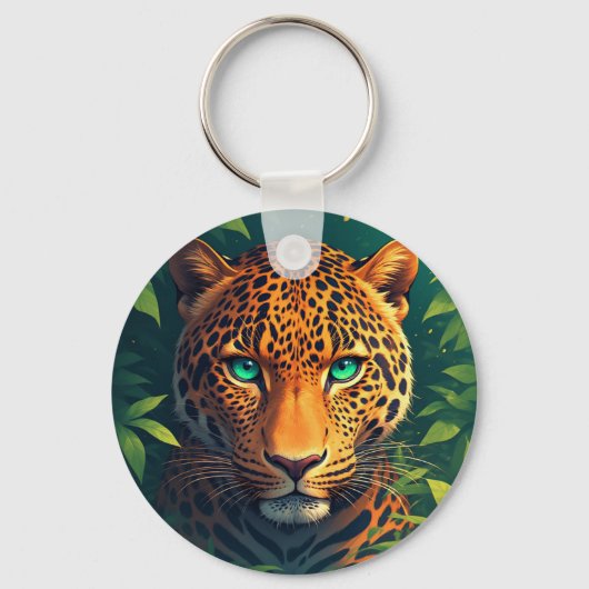 Vibrant Leopard Portrait With Emerald Eyes Schlüsselanhänger (Vorderseite)
