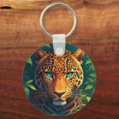 Vibrant Leopard Portrait With Emerald Eyes Schlüsselanhänger (Vorderseite)