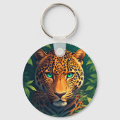 Vibrant Leopard Portrait With Emerald Eyes Schlüsselanhänger (Rückseite)