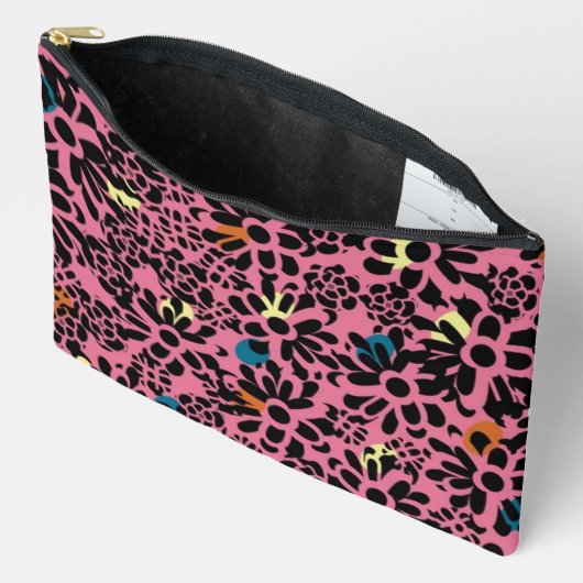 Vibrant Leopard Print Inspired Floral Pattern  Zubehörtasche (Offen)