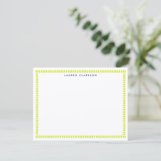 Vibrant Lime Hand Painted Striped Frame Note Card Einladung (Stehend Vorderseite)