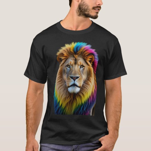Vibrant Lion Design Colorful Animal Art T-Shirt (Vorderseite)