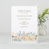 Vibrant Los Angeles Skyline Rett-the-Date Einladung (Stehend Vorderseite)