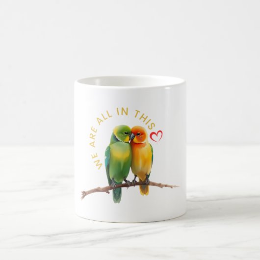Vibrant Lovebirds & Hearts Watercolor Illustration Kaffeetasse (Mittel)