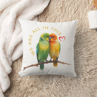 Vibrant Lovebirds & Hearts Watercolor Illustration Kissen