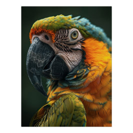 Vibrant Macaw Parrot Close-Up Fine Art Photo Poster
