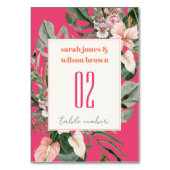 Vibrant Magenta Blush Boho Tropical Floral Wedding Tischnummer (Rückseite)
