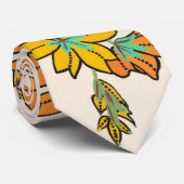 Vibrant Magenta & Orange Art Deco Flower Art Krawatte (Gerollt)