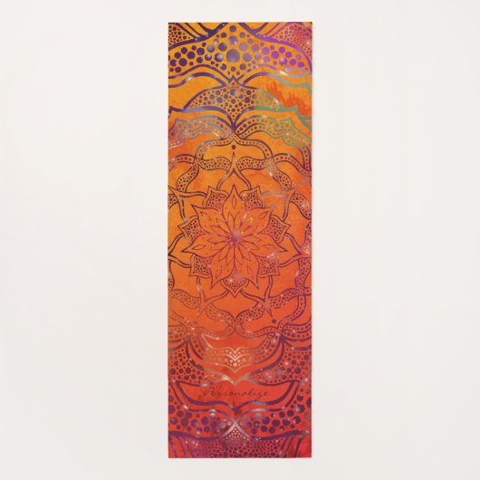 Vibrant Mandala Blume Boho Stylish Bright Orange Yogamatte (Rückseite)