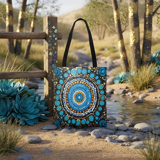 Vibrant Mandala Dot Pattern Tote Bag with Blue and Tasche