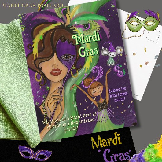 Vibrant Mardi Gras Masquerade Postcard Feiertagspostkarte