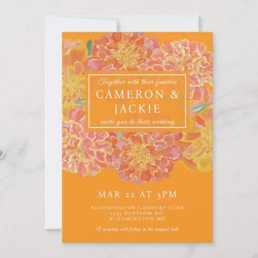 Vibrant Marigold Orange Wedding Invitation Einladung (Vorderseite)