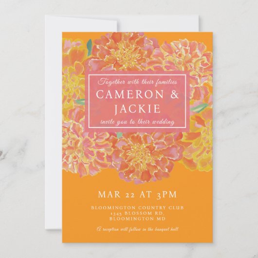 Vibrant Marigold Pink Wedding Invitation Einladung (Vorderseite)