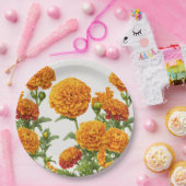 "Vibrant Marigold Print Paper Teller. Pappteller (Party)