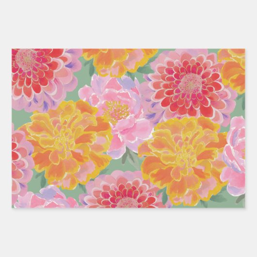 Vibrant Marigold Zinnia Summer Floral Geschenkpapier Set (Vorderseite)