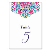 Vibrant Mexican Fiesta Style Rainbow Wedding Tischnummer (Rückseite)