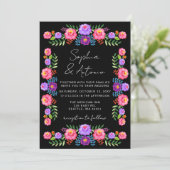 Vibrant Mexican Floral Fiesta Wedding Einladung (Stehend Vorderseite)