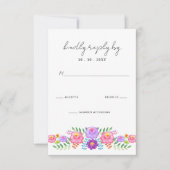 Vibrant Mexican Floral Fiesta Wedding RSVP Karte (Vorderseite)