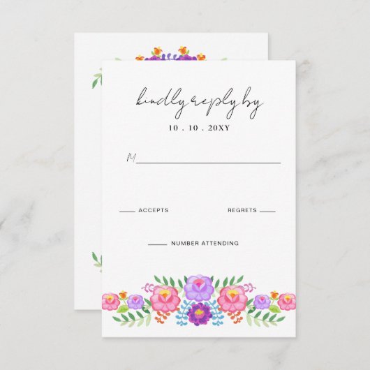Vibrant Mexican Floral Fiesta Wedding RSVP Karte (Vorne/Hinten)