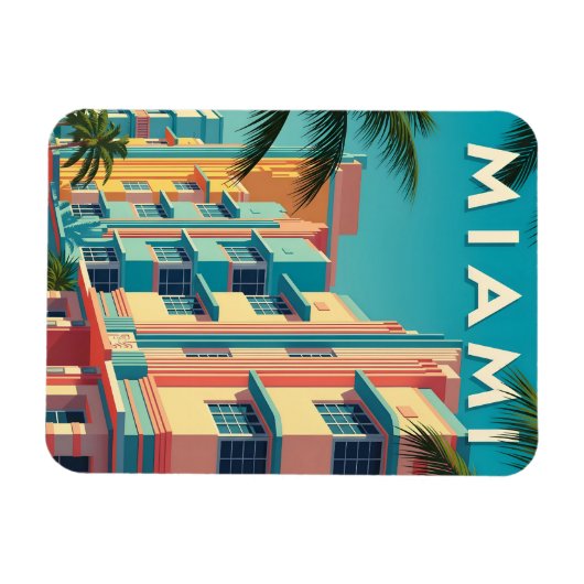 Vibrant Miami buildings with palm trees Magnet (Horizontal)