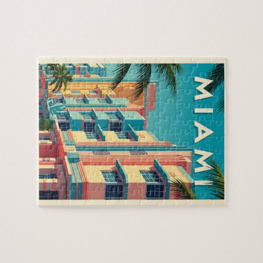 Vibrant Miami buildings with palm trees Puzzle (Horizontal)