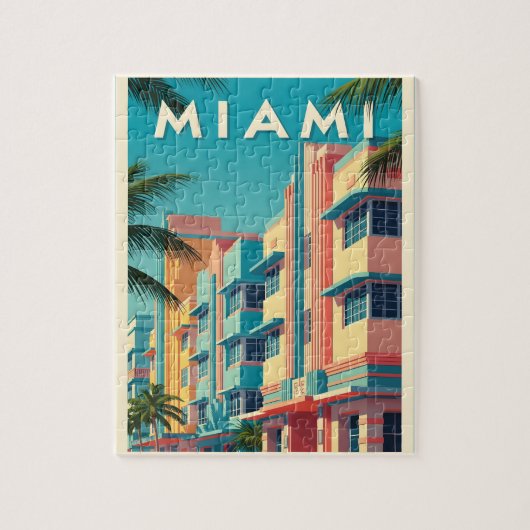 Vibrant Miami buildings with palm trees Puzzle (Vertikal)