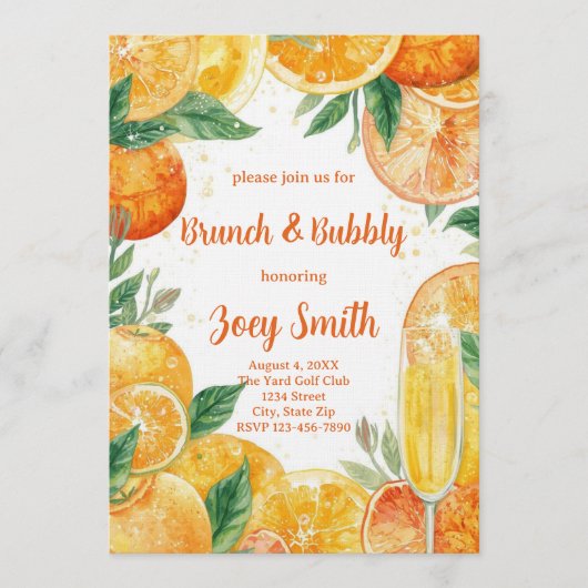 Vibrant Mimosa Brunch & Bubbly Invitation Einladung (Vorderseite)