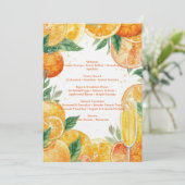 Vibrant Mimosa Brunch Menu – Watercolor Citrus Einladung (Stehend Vorderseite)