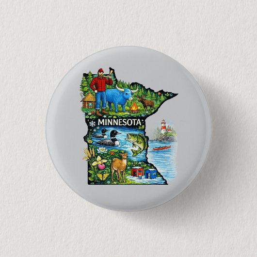 Vibrant Minnesota State Map-Paul Bunyan/Northwoods Button (Vorderseite)