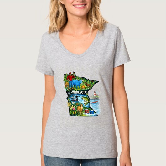 Vibrant Minnesota State Map-Paul Bunyan/Northwoods T-Shirt (Vorderseite)