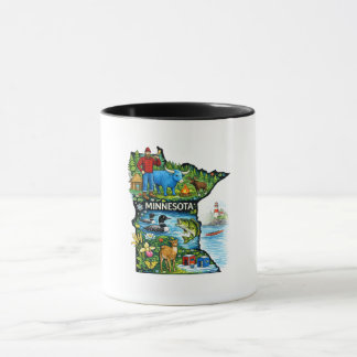 Vibrant Minnesota State Map-Paul Bunyan/Northwoods Tasse