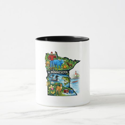 Vibrant Minnesota State Map-Paul Bunyan/Northwoods Tasse (Zentrum)