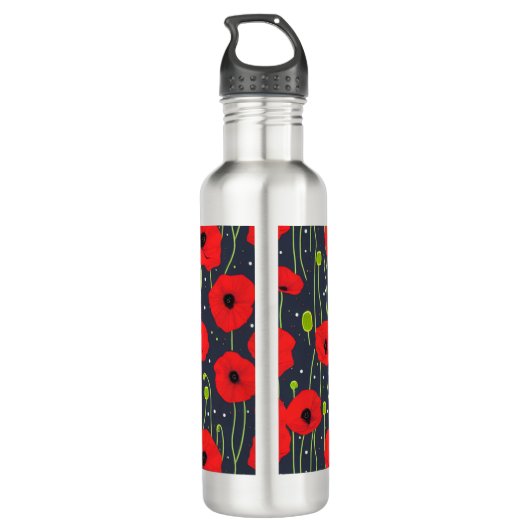 Vibrant Modern Red Poppies Pattern Art Edelstahlflasche (Rückseite)