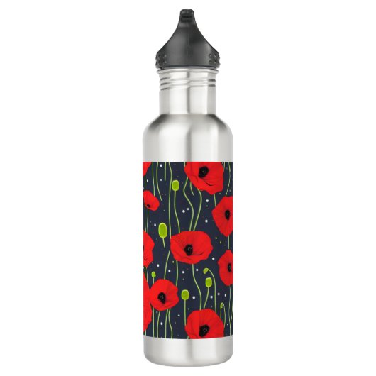 Vibrant Modern Red Poppies Pattern Art Edelstahlflasche (Rechts)