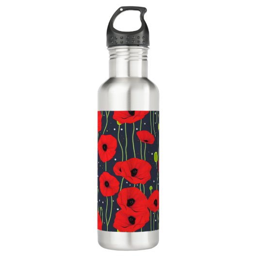 Vibrant Modern Red Poppies Pattern Art Edelstahlflasche (Vorderseite)