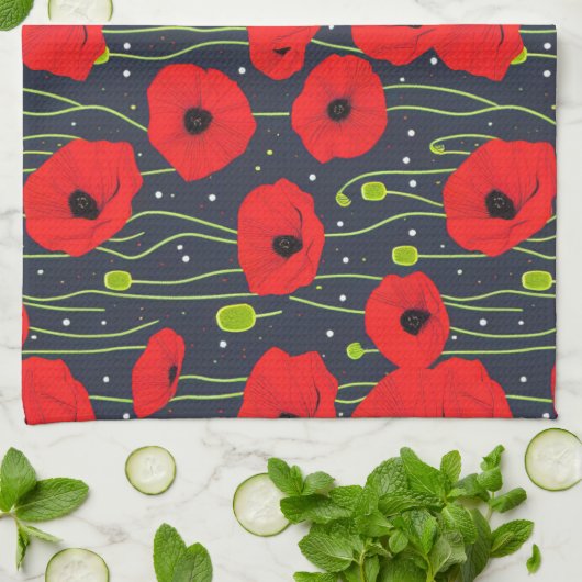 Vibrant Modern Red Poppies Pattern Art Geschirrtuch (Gefaltet)
