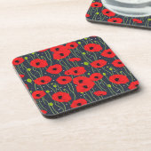 Vibrant Modern Red Poppies Pattern Art Getränkeuntersetzer (Linke Seite)