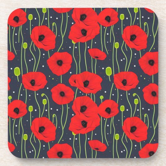 Vibrant Modern Red Poppies Pattern Art Getränkeuntersetzer (Vorderseite)